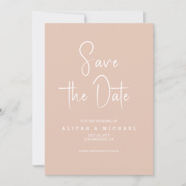 Convites Casamento Simples de Peach | Código QR Guardar Dat (Frente)