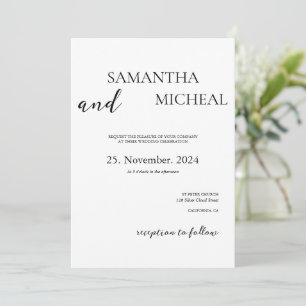 Convites Casamento Simples de Preto e Branco Minimalista