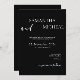 Convites Casamento Simples de Preto e Branco Minimalista