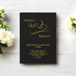 Convites Casamento Simples De Preto E Dourado De Luxo