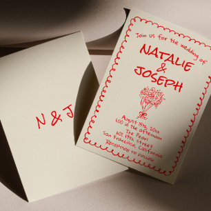 Convites Casamento Simples De Quirky Com Retrô Desenhado À 