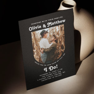 Convites Casamento simples de retrô com foto de arco preto