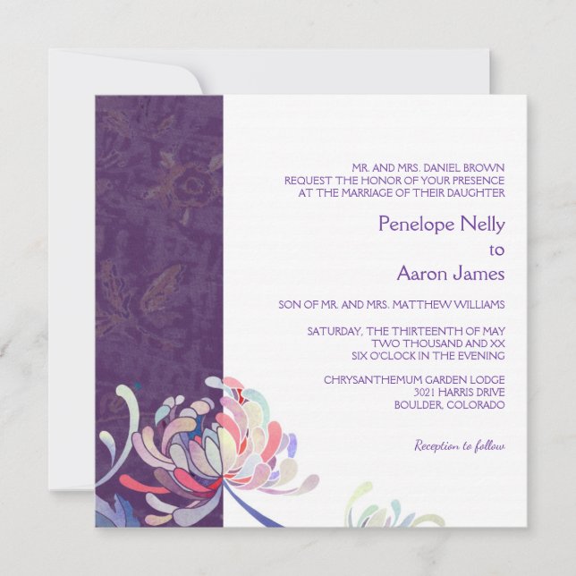 Convites Casamento Simples De Roxo Floral (Frente)