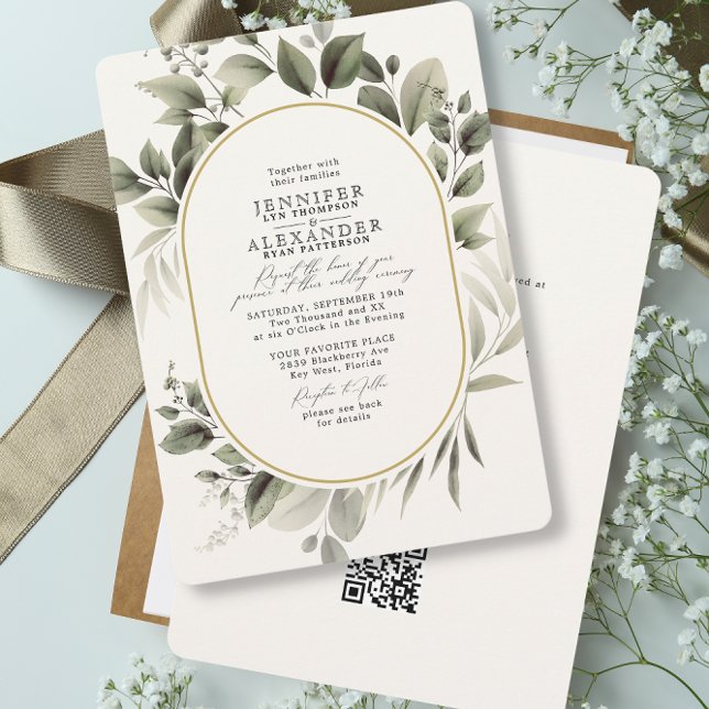 Convites Casamento Simples de RSVP de Código QR de Ivory Cr (Criador carregado)