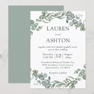 Convites Casamento Simples de Sage e Branco Verde Moderno