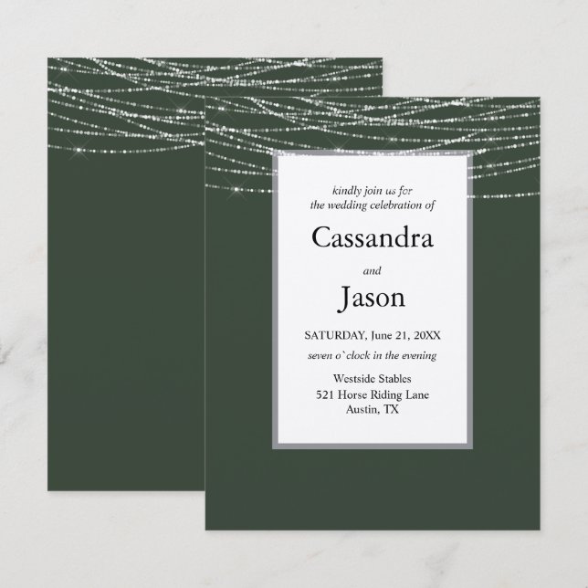 Convites Casamento Simples de Sage e Prata (Frente/Verso)