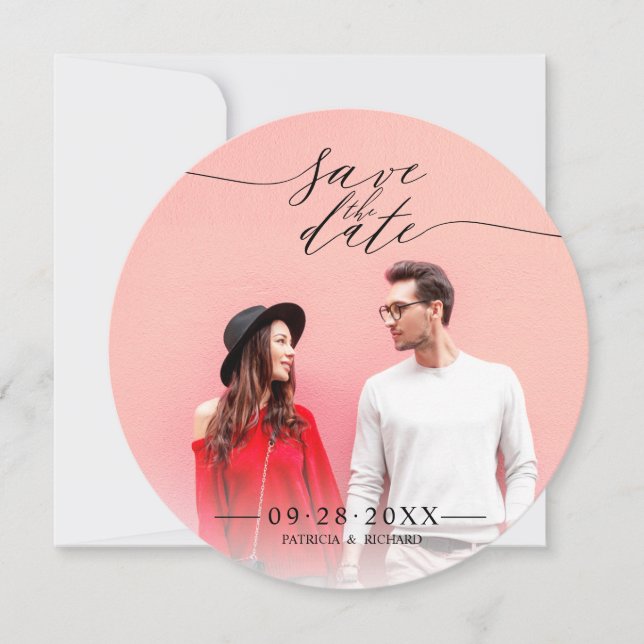 Convites Casamento Simples De Script Chic Salve A Foto Da D (Frente)