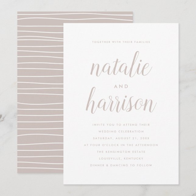 Convites Casamento Simples de Script de Taupe Moderno (Frente/Verso)