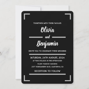 Convites Casamento Simples de Script Manuscrito Preto