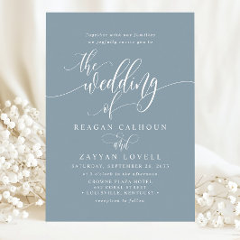 Convites Casamento Simples de Script Moderno Dusty Blue