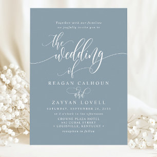 Convites Casamento Simples de Script Moderno Dusty Blue
