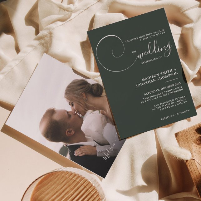 Convites Casamento Simples de Script Moderno Emerald Green (Criador carregado)