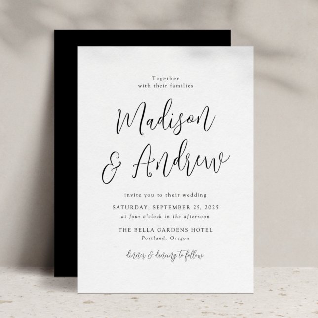 Convites Casamento Simples de Script Preto (Criador carregado)