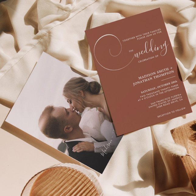 Convites Casamento Simples de Script Rust Terracotta (Criador carregado)