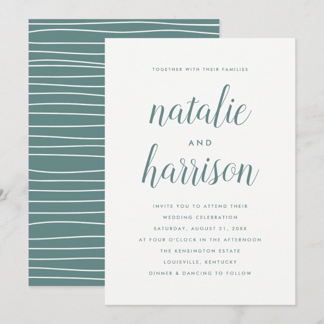 Convites Casamento Simples De Script Teal Moderno (Frente/Verso)