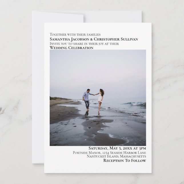 Convites Casamento Simples de Simetria Moderna de Foto Mini (Frente)