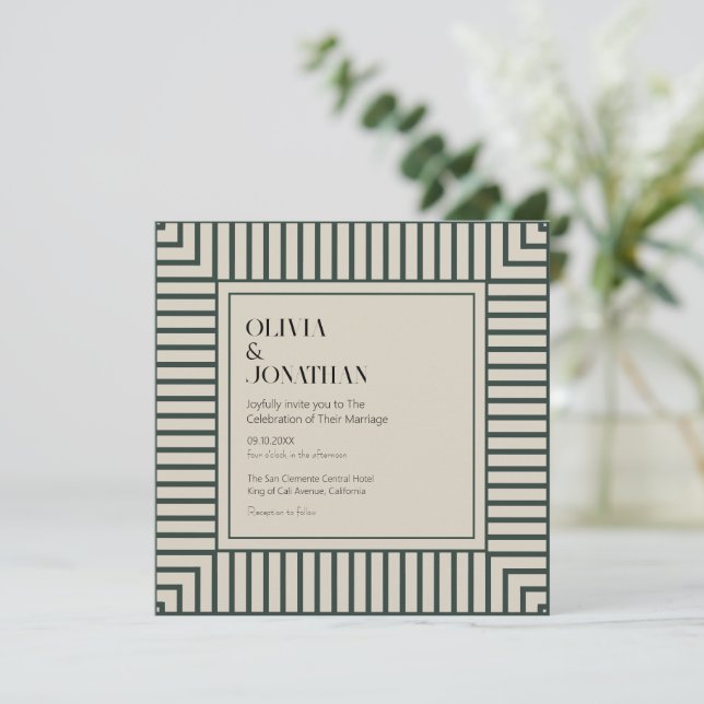 Convites Casamento Simples de Stripes Verdes Elegantes (Em pé/Frente)