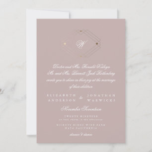 Convites Casamento Simples de Taupe Dourado Geométrico