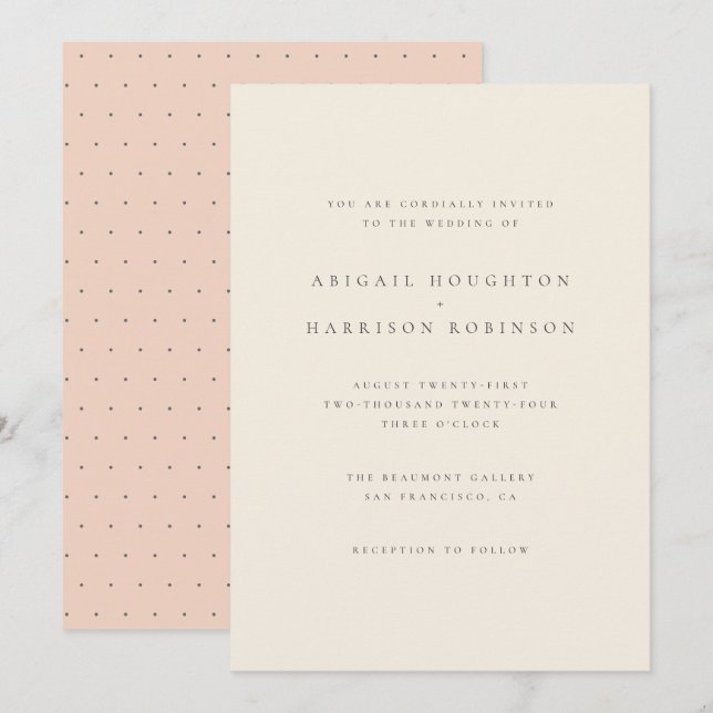 Convites Casamento Simples de Tipografia Chic Blush & Cream (Frente/Verso)