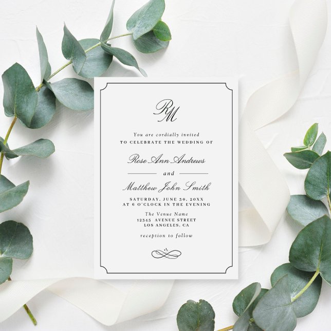 Convites casamento simples de tipografia em preto e branco (Criador carregado)