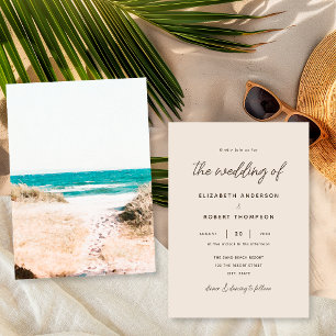 Convites Casamento Simples de Verão na Praia com Areia Retr