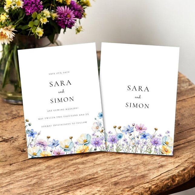 Convites Casamento simples de Wildflower salve a data (whimsical bohemian wedding save the date card with beautiful wildflowers )