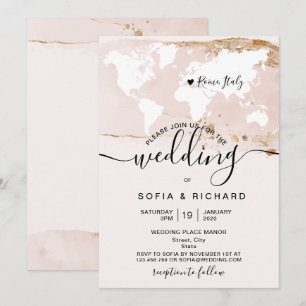 Convites Casamento Simples Destino Mapa Mundial Aquarela Em