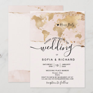 Convites Casamento Simples Destino Mapa Mundial Aquarela Em