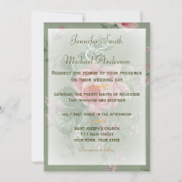 Convites Casamento simples do rosa verde & cor-de-rosa do
