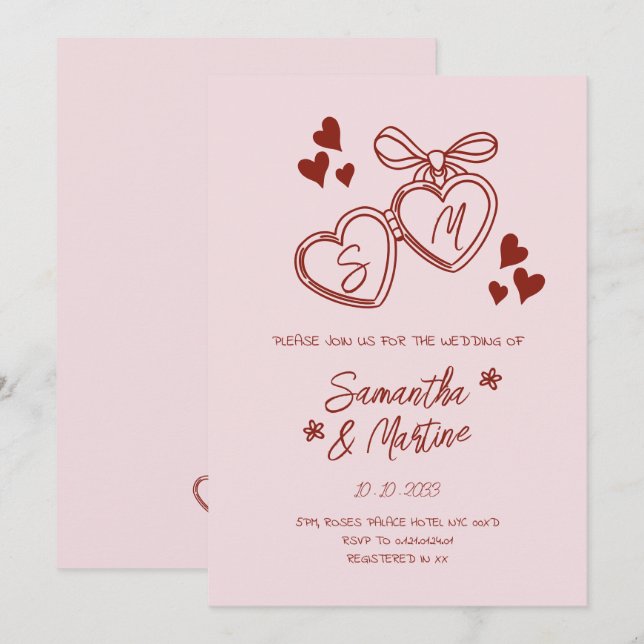 Convites Casamento Simples Doodle Caprichoso Escrito à Mão  (Frente/Verso)