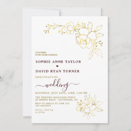 Convites Casamento Simples Dourado Burgundy Minimalista