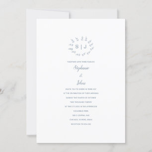 Convites Casamento Simples - Dusty Blue Leafy Crest 2024