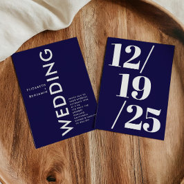 Convites Casamento Simples e Azul Marinho Minimalista