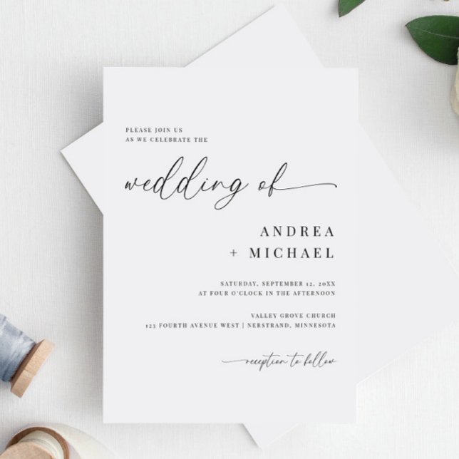Convites Casamento Simples e Delicado Calliografia (Delicate Script Wedding Invitations Romantic Modern & Simple Wedding Invites)
