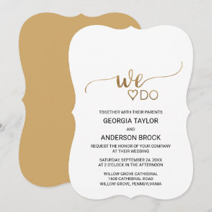 Convites Casamento Simples e Dourado "Nós Fazemos"