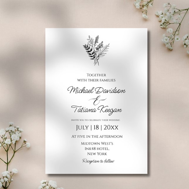 Convites casamento simples e elegante com a escrita botânic (Criador carregado)