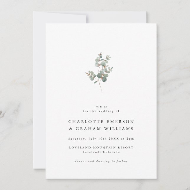 Convites Casamento Simples e Elegante com Eucalipto (Frente)