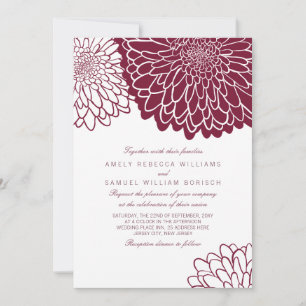 Convites Casamento Simples e Elegante Crisântemo Borgonha
