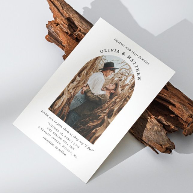 Convites Casamento simples e elegante de foto de arco minim (Criador carregado)