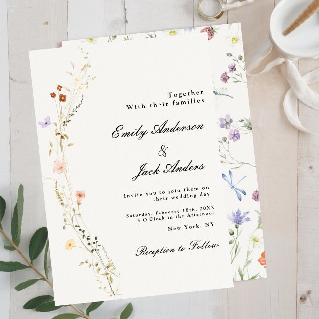 Convites casamento simples e elegante de primavera wildflow (Criador carregado)