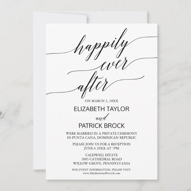 Convites Casamento Simples e Elegante em Branco e Preto com (Frente)