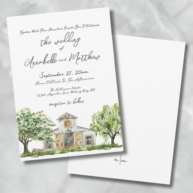 Convites Casamento Simples e Elegante em Celeiro Rústico no (Simple Elegant Rustic Country Barn Wedding Invitation)