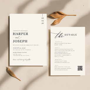 Convites Casamento Simples e Elegante em Preto com Código Q
