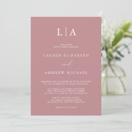 Convites Casamento Simples e Minimalista Dusty Rosa Monogra