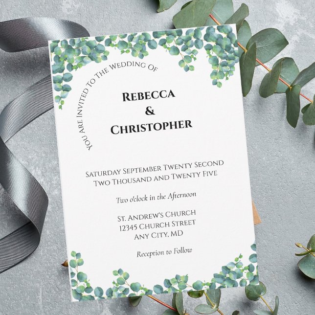Convites Casamento Simples e Moderno Eucalyptus Minimalista (Criador carregado)