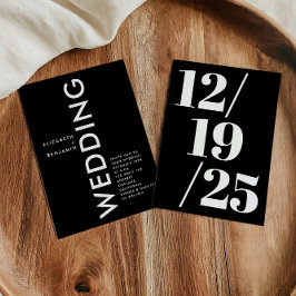 Convites Casamento Simples e Negro Minimalista e Branco