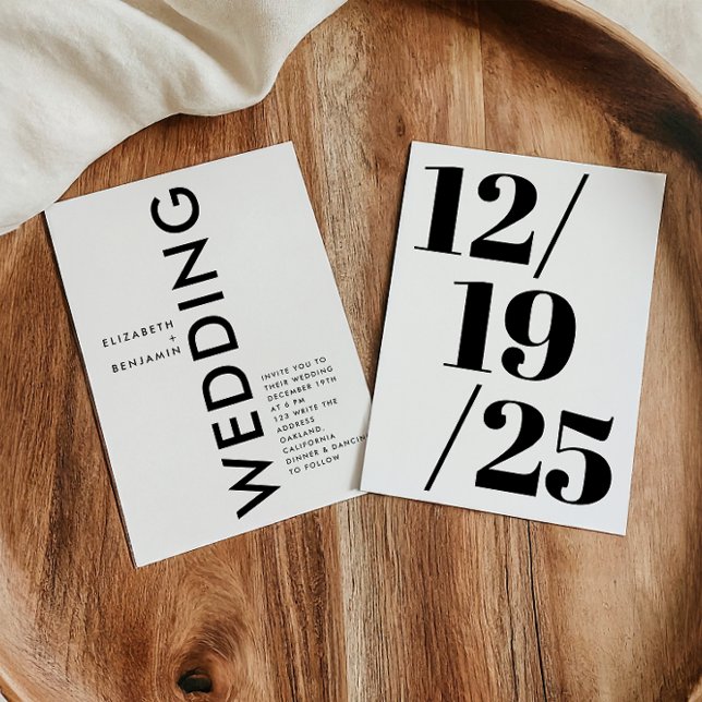 Convites Casamento Simples e Negro Minimalista e Branco (Criador carregado)