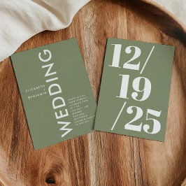 Convites Casamento Simples e Ousado em Verde Sage Minimalis