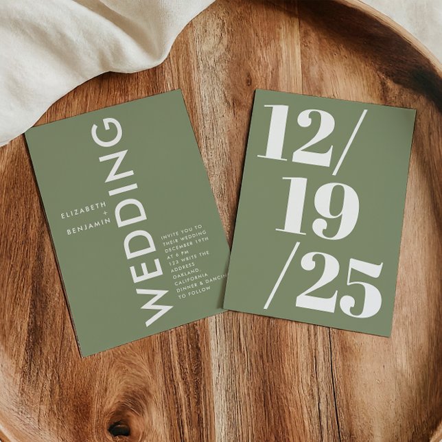 Convites Casamento Simples e Ousado em Verde Sage Minimalis (Criador carregado)
