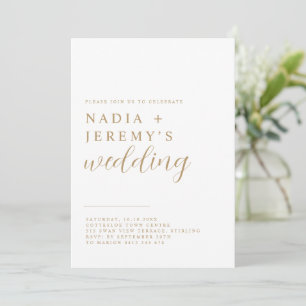 Convites Casamento Simples Elegante Branco & Ouro